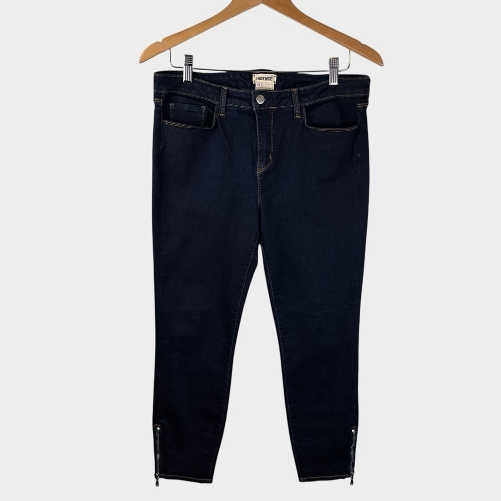 L'AGENCE | Emmanuelle Ankle Zip Skinny Jeans Cropped Womens 32 Midnight - Picture 2 of 12